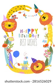 Cute Vector Cartoon Frame With Halloween Witch and Magic Elements