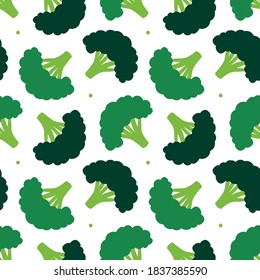 Cute vector cartoon green broccoli and dots vector seamless pattern background.