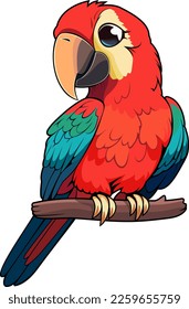 Cute Vektor Cartoon Green-Winged Macaw-ara-Papagei-Aufkleber