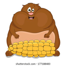 Cute vector cartoon hamster with big corn