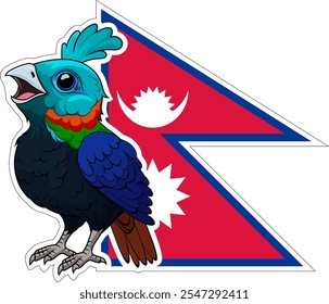 Fofo Vetor desenho animado Himalaia adesivo monal com bandeira do Nepal