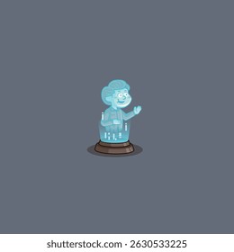 cute vector cartoon of hologram machine showing man doing presentation