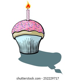 Cute vector cartoon Iced CupCake with birthday candle