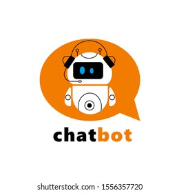 Cute vector cartoon illustration of chatbot in a speech bubble