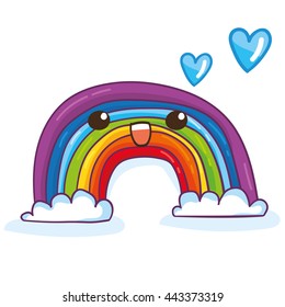 Cute vector cartoon illustration of happy rainbow