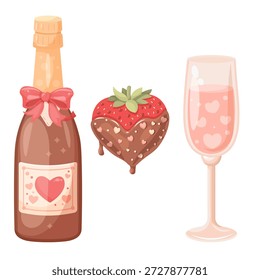 Um vetor bonito imagem de desenho animado de champanhe em homenagem ao Dia dos Namorados, 14 de fevereiro. Conceito de amor, romance e namoro. Elemento para seu design.