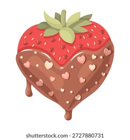 Um vetor bonito imagem de desenho animado de morangos cobertos de chocolate em homenagem ao Dia dos Namorados, 14 de fevereiro. Conceito de amor, romance e namoro. Elemento para seu design.