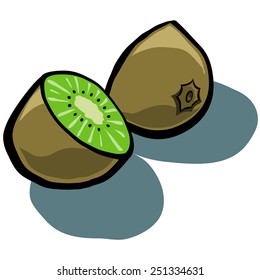Cute vector cartoon Kiwi Fruit Sliced