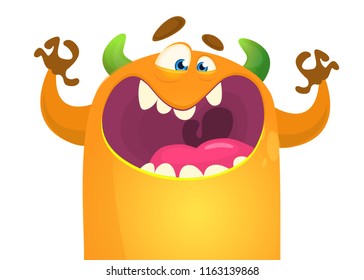 Cute vector cartoon monster icon. Orange horned monster clipart