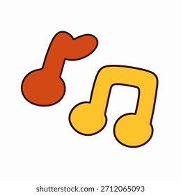 Cute vector cartoon musical note icon isolated on white background