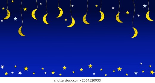 cute vector cartoon night background with stars moon