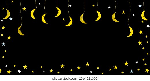 cute vector cartoon night background with stars moon
