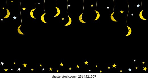 cute vector cartoon night background with stars moon