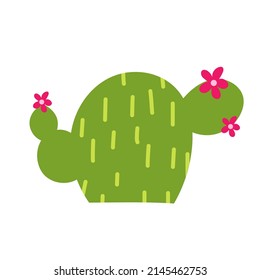 Cute vector cartoon nursery succulent plant with opuntia petal bud in bloom. Mexican flowers illustration doodle.