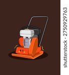 Cute vector cartoon of an orange Plate Compactor Machine on duty