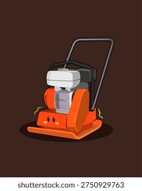 Cute vector cartoon of an orange Plate Compactor Machine on duty