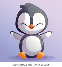 Cute vector cartoon penguin on blue background