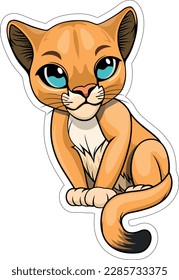 Cute Vector cartoon puma, mountain lion, catamount sticker