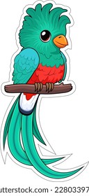 Cute Vector cartoon quetzal bird sticker	