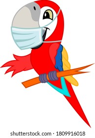 Cute Vector cartoon red scarlet Macaw ara parrot with mask