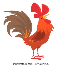 Ilustración de gallo de caricatura de vector circular aislado en el fondo de la pradera de verano