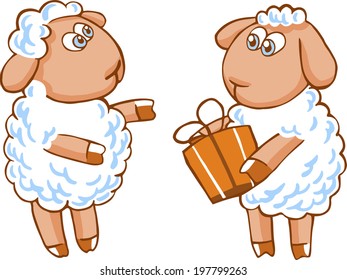 Cute vector cartoon sheep character isolated on white.