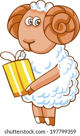 Cute vector cartoon sheep character isolated on white.
