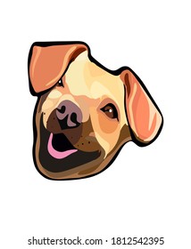 Cute vector cartoon smiling pet dog face head portrait drawing illustration isolated on white background.Best friend.