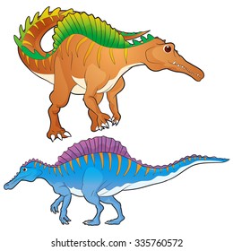 Cute vector cartoon spinosaurus actions