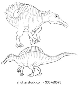 Cute vector cartoon spinosaurus actions lineart