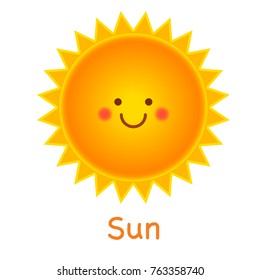 Cute vector cartoon style sun character illustration isolated on white