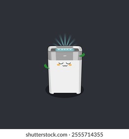 cute vector cartoon of a white air purifier doing its job casually and enjoying it