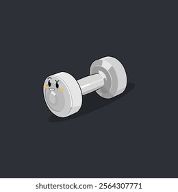 cute vector cartoon of white colored barbell who feels cool because he is sweating