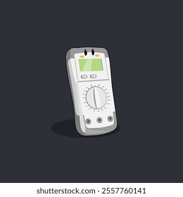 cute vector cartoon white digital multitester for measuring electrical voltage