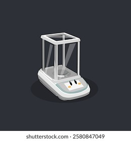 Cute vector cartoon white digital analytical balance laboratory equipment ready for use