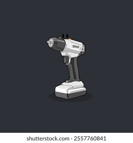 cute vector cartoon of a white electric drill looking for a drill bit