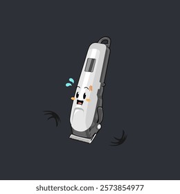 Cute vector cartoon white hair clipper tool that is shocked because it cut wrong