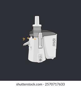 cute vector cartoon of white juicer machine making smoothies happily