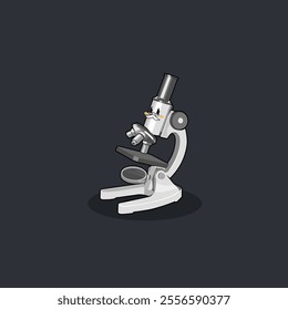 cute vector cartoon white microscope professor is researching viruses