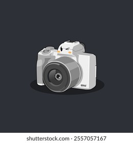 cute vector cartoon white professional camera taking photos