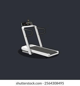 Cute vector cartoon white treadmill that is surprised by the running duration of its use
