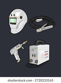 Dibujos animados de Vector lindo del equipo de soldadura blanco con expresiones lindas