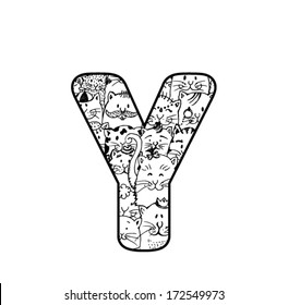 Cute vector cat alphabet - letter Y