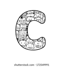  Cute vector cat alphabet - letter C