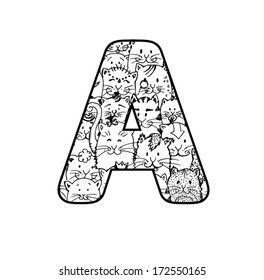  Cute vector cat alphabet - letter A