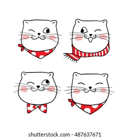 Cute vector of cat in Christmas day with beauty scarf,bow tie.Doodle style.