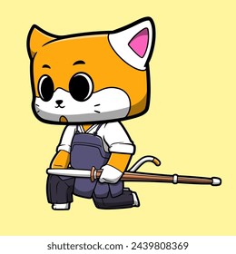 Cute Vector Cat Kendo Character