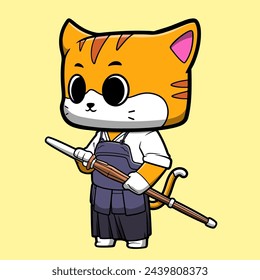 Cute Vector Cat Kendo Character