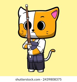 Cute Vector Cat Kendo Character