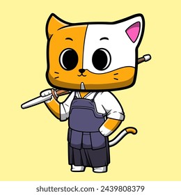 Cute Vector Cat Kendo Character